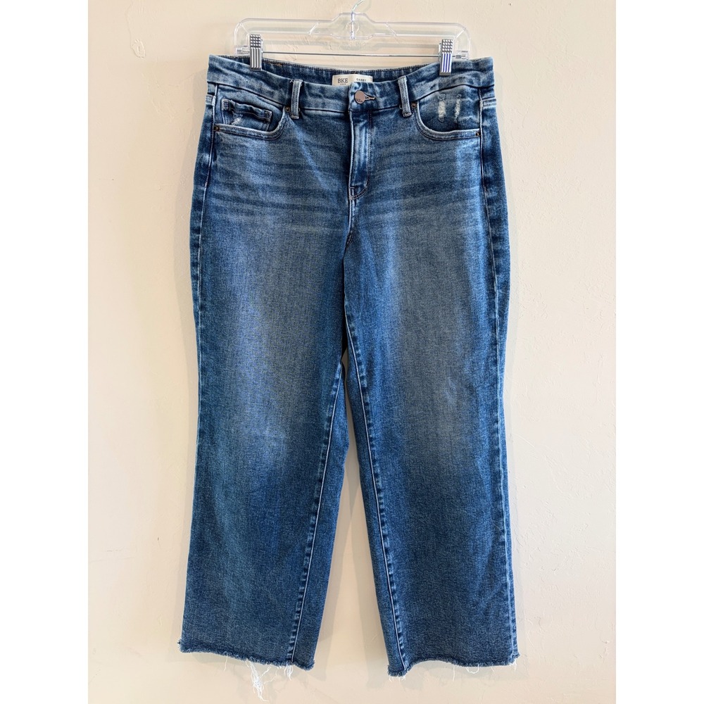 BKE Gabby Curvy Fit High Rise Wide Leg Jeans Medium Wash Raw Hem 30x32